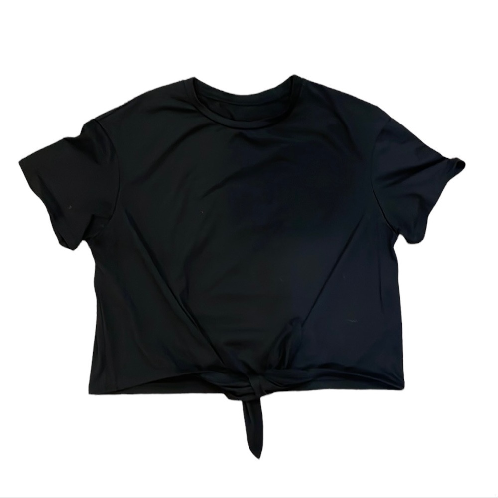 Solid Black Short Sleeve Cotton Tie Front Tshirt